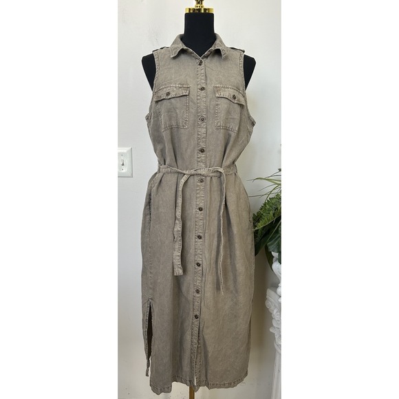 Sundance Dresses & Skirts - Sundance Utility Shirt Dress Linen Blend Midi Belted Boho Safari Gorpcore Tan L